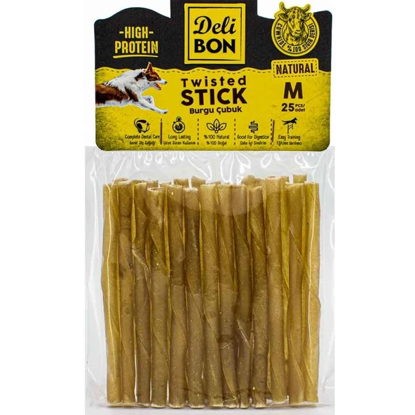 DeliBon Köpek Ödül Kemiği Burgu Çubuk Kalın 25 Ad Natural