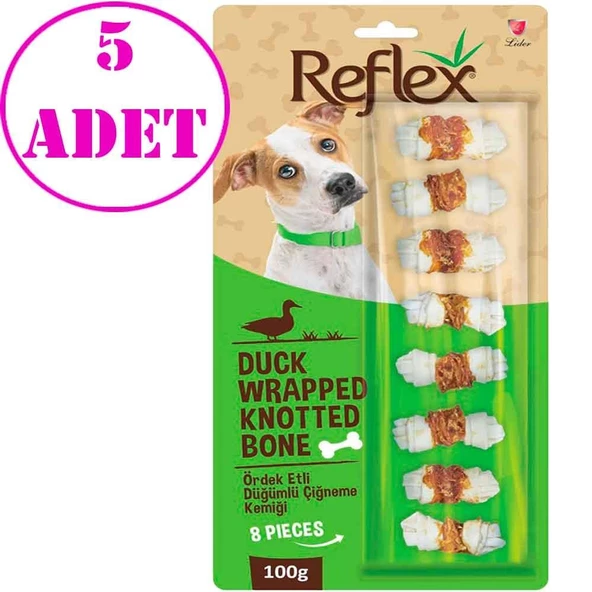 Reflex Ördek Etli Düğümlü Çiğneme Kemiği 8'li 100 Gr 5 AD