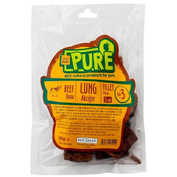 Delibon Pure Köpekler İçin Kurutulmuş Dana Akciğeri Fileto 5 Cm 100 Gr
