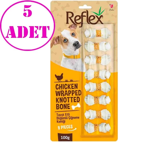 Reflex Tavuk Etli Köpek Ödülü Düğümlü Çiğneme Kemiği 8'li 100 Gr 5 AD