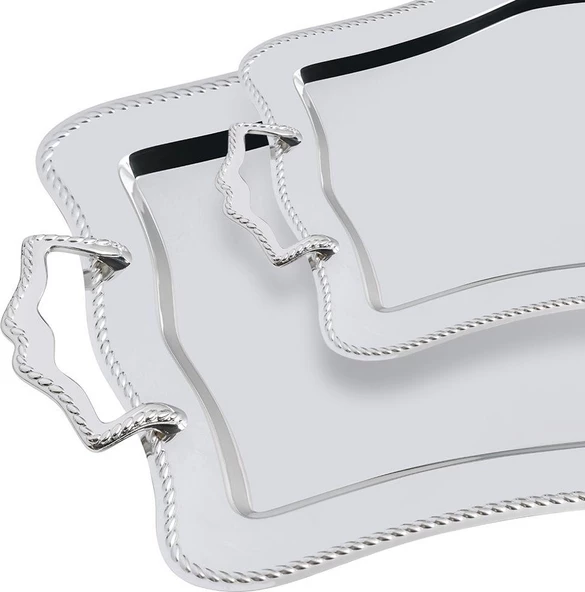 Nehir Zincir 2 Li Paslanmaz Çelik Tepsi Çay ve Kahve Tepsisi (8697076160060) - 2