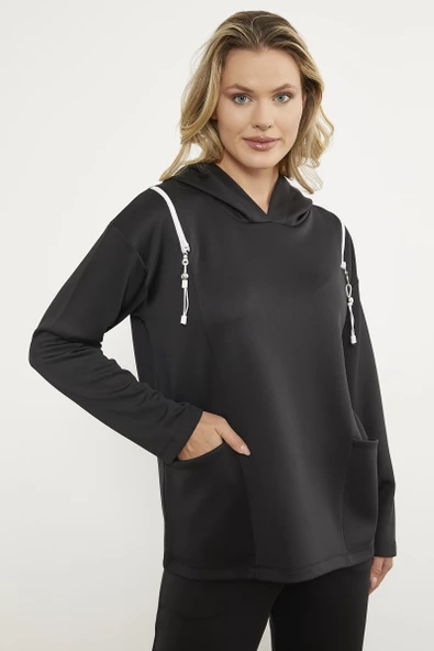 Fermuar Detaylı Cepli Eşofman Takım - Siyah - Resim 5