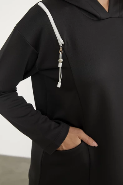 Fermuar Detaylı Cepli Eşofman Takım - Siyah - Resim 6