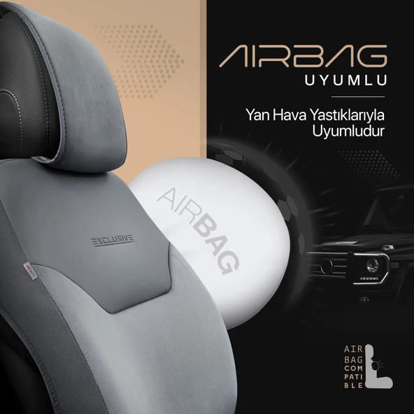 Otom Exclusive Koruyucu Oto Koltuk Minderi Premium Süet Füme - 3