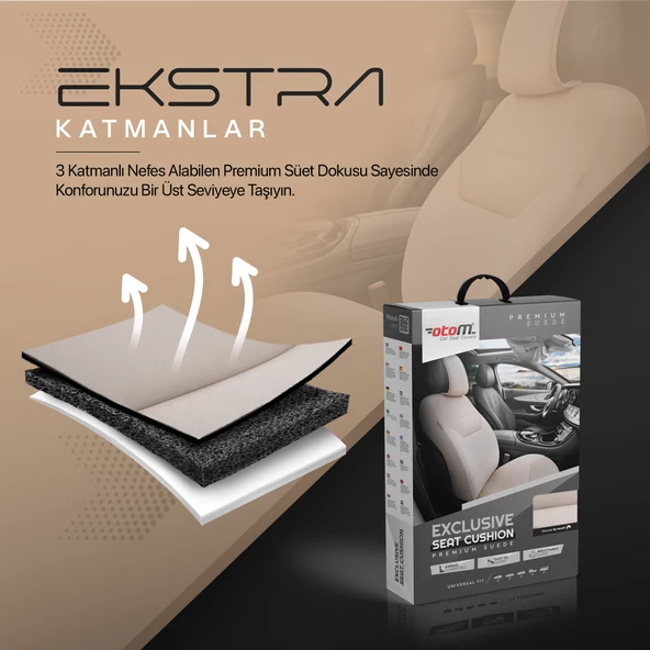 Otom Exclusive Koruyucu Oto Koltuk Minderi Premium Süet Bej - 4
