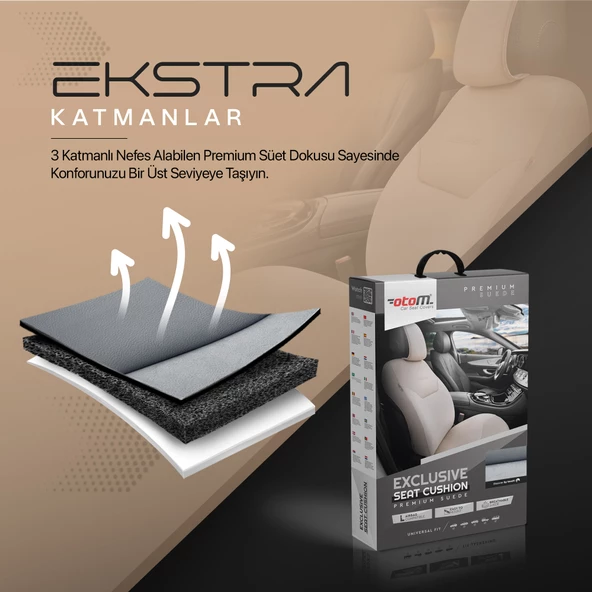Otom Exclusive Koruyucu Oto Koltuk Minderi Premium Süet Füme - 4