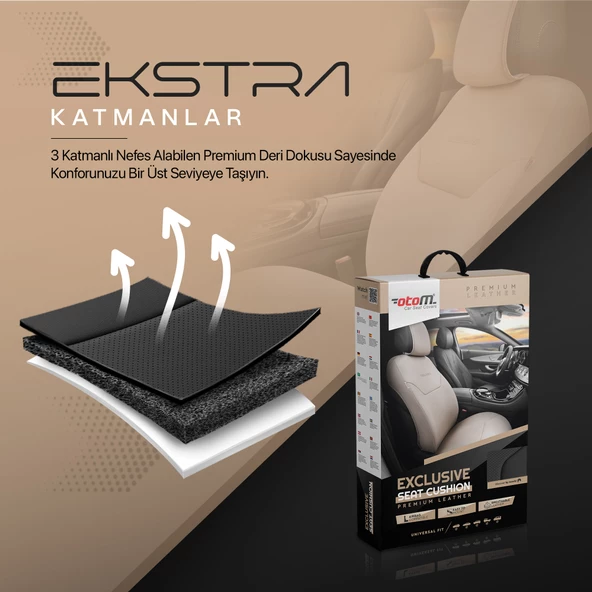 Otom Exclusive Koruyucu Oto Koltuk Minderi Premium Deri Siyah - 4