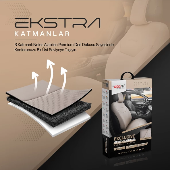 Otom Exclusive Koruyucu Oto Koltuk Minderi Premium Deri Bej - 4