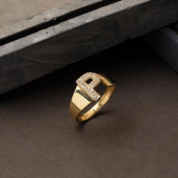 14 Ayar P Harf Kadın Altın Yüzük - Resim 5