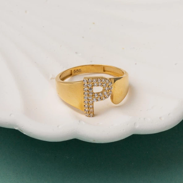 14 Ayar P Harf Kadın Altın Yüzük - Resim 2