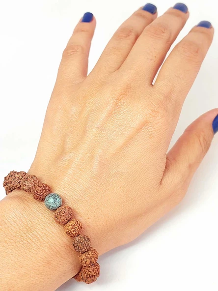 Afrika Turkuazı Taşlı Rudraksha Tohum Unisex Bileklik 8mm ürün görseli 1