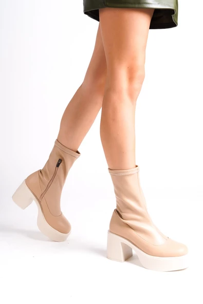 Orla Ten Mat Kalın Platform Topuklu Esnek Streç Bot - 2