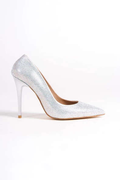 Talipa Gümüş Taşlı Yüksek Topuklu Abiye Ayakkabı - Resim 4