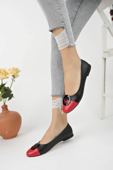 Muggo VARGAS Garantili Günlük Ortopedik Şık Tarz ve Rahat Kadın Tokalı Babet - 4