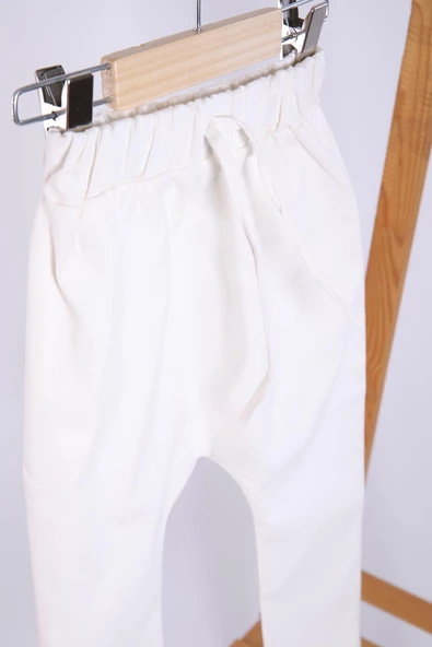 Babyhola Pamuk Bluz Kot Pantolon Kız Erkek Çocuk Salaş Takım Beyaz 1629 - 5