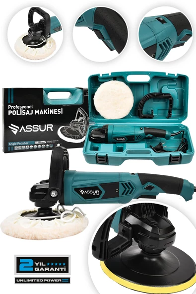 Assur Plus Devir Ayarlı Polisaj Makinesi 1300 Watt 180mm 6 Kademeli Pasta Cila Kiti Hediye