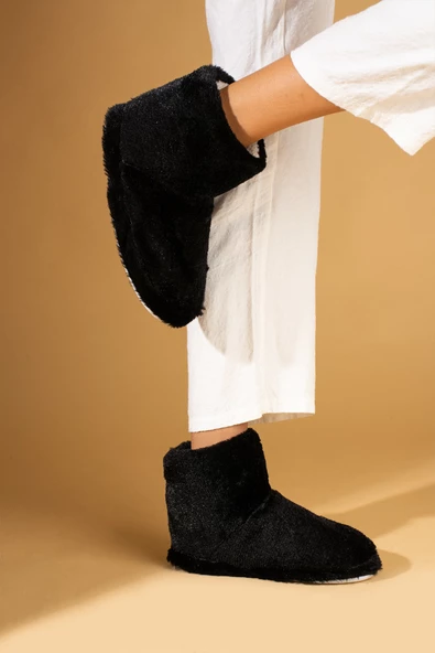 Pembe Potin Rahat Taban Peluş Kumaş Bilekte Kadın Ev Botu Panduf CK-455-23 - Resim 9