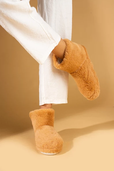 Pembe Potin Rahat Taban Peluş Kumaş Bilekte Kadın Ev Botu Panduf CK-455-23 - Resim 10