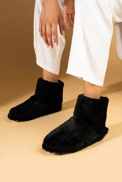 Pembe Potin Rahat Taban Peluş Kumaş Bilekte Kadın Ev Botu Panduf CK-455-23 - Resim 5