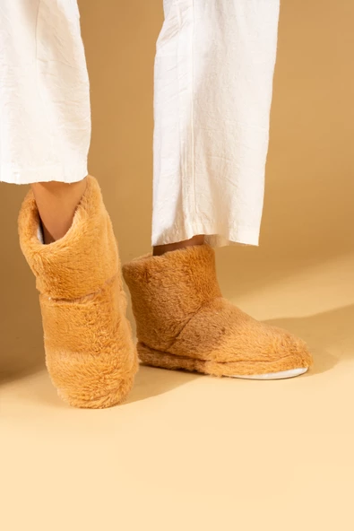 Pembe Potin Rahat Taban Peluş Kumaş Bilekte Kadın Ev Botu Panduf CK-455-23 - Resim 6