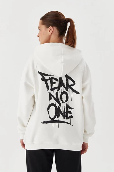 No Fear Kadın Sweatshirt Oversize Kapüşonlu Beyaz 72478 - 4