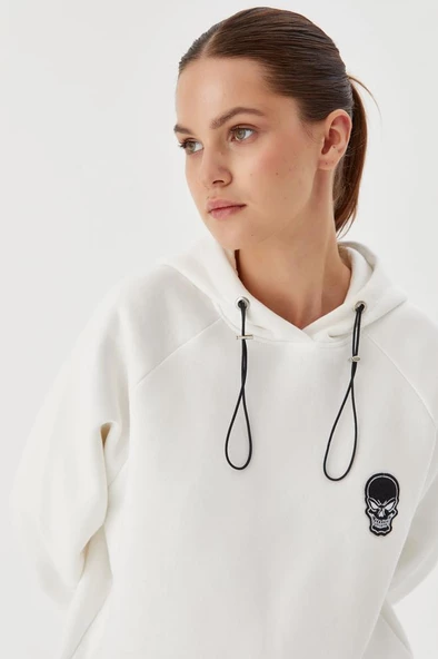 No Fear Kadın Sweatshirt Oversize Kapüşonlu Beyaz 72478 - 3