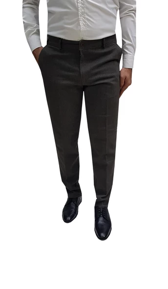 Yazı Klasik Fit Likralı Erkek Kanvas Pantolon-6357