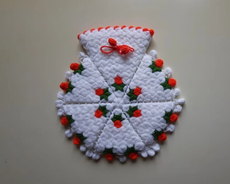 Banyo Lifi Yün El Örmesi 3'lü Ceyizlik Seti Çiçek Desenli PEMBE - 2