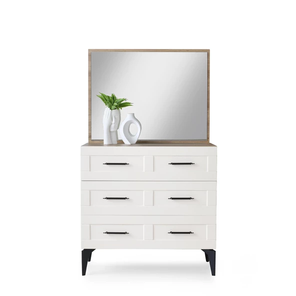 Çakıl MDF 3 Çekmeceli Aynalı Şifonyer 90x43x84cm - 2
