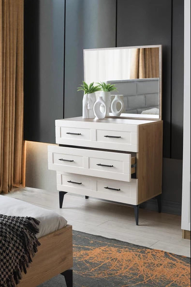 Çakıl MDF 3 Çekmeceli Aynalı Şifonyer 90x43x84cm - 3