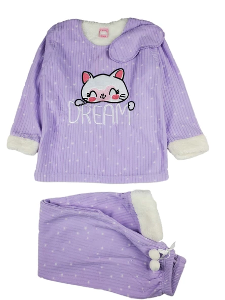 Kız Çocuk Polar Pijama Takımı Kedi Fitilli Dream