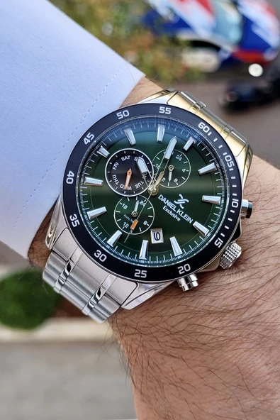 Daniel Klein DKISTE787 Kadranı Yeşil Kordonu Gümüş Renk İç Göstergeleri Aktif Erkek Kol Saati - Resim 4