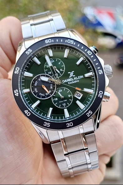 Daniel Klein DKISTE787 Kadranı Yeşil Kordonu Gümüş Renk İç Göstergeleri Aktif Erkek Kol Saati - Resim 3