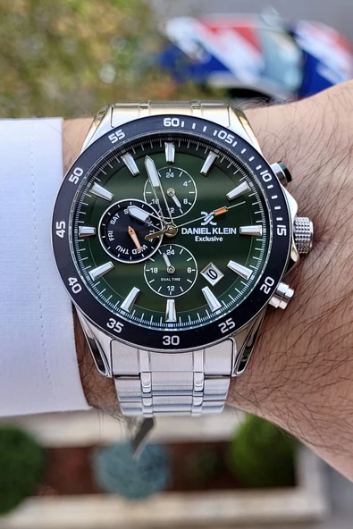 Daniel Klein DKISTE787 Kadranı Yeşil Kordonu Gümüş Renk İç Göstergeleri Aktif Erkek Kol Saati - Resim 2