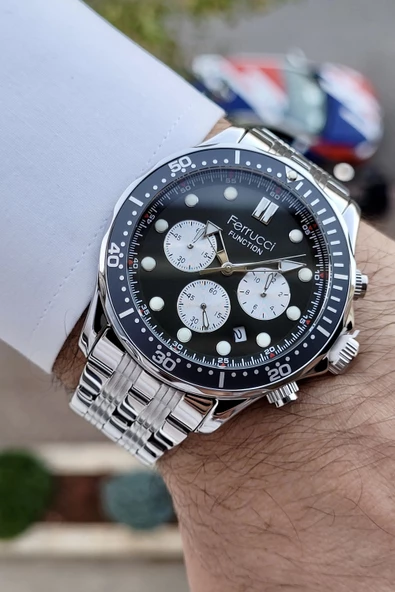 Ferrucci FCISTE226 Gümüş Yeşil Renk İç Göstergeleri Aktif Erkek Kol Saati - Resim 4