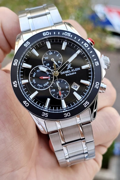 Daniel Klein DKISTE785 Siyah Gümüş Renk İç Göstergeleri Aktif Erkek Kol Saati - Resim 4