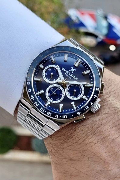 Daniel Klein DKISTE778 Kadranı Lacivert Kordonu Gümüş Renk İç Göstergeleri Aktif Erkek Kol Saati - Resim 4