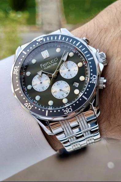 Ferrucci FCISTE226 Gümüş Yeşil Renk İç Göstergeleri Aktif Erkek Kol Saati ürün görseli 1