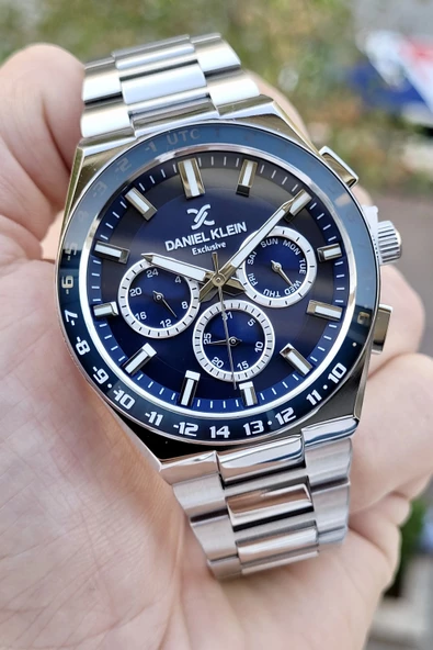 Daniel Klein DKISTE778 Kadranı Lacivert Kordonu Gümüş Renk İç Göstergeleri Aktif Erkek Kol Saati - Resim 3
