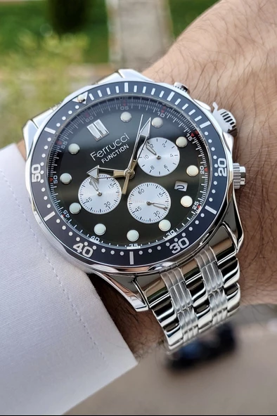 Ferrucci FCISTE226 Gümüş Yeşil Renk İç Göstergeleri Aktif Erkek Kol Saati - Resim 2