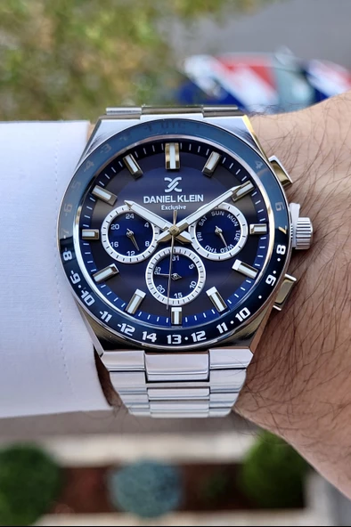 Daniel Klein DKISTE778 Kadranı Lacivert Kordonu Gümüş Renk İç Göstergeleri Aktif Erkek Kol Saati - Resim 2