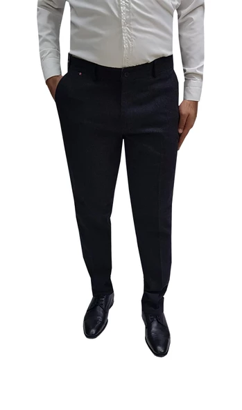 Yazı Klasik Fit Likralı Erkek Kanvas Pantolon-6359