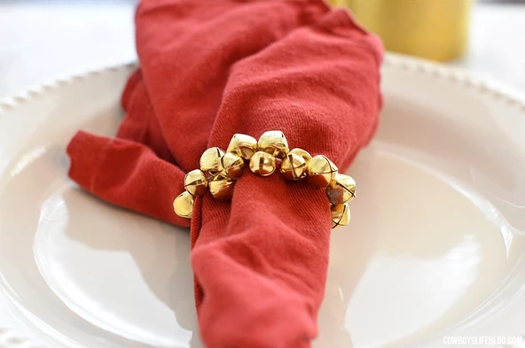 12 Adet Çıngırak Zilli Gold Peçete Halkası - Resim 2