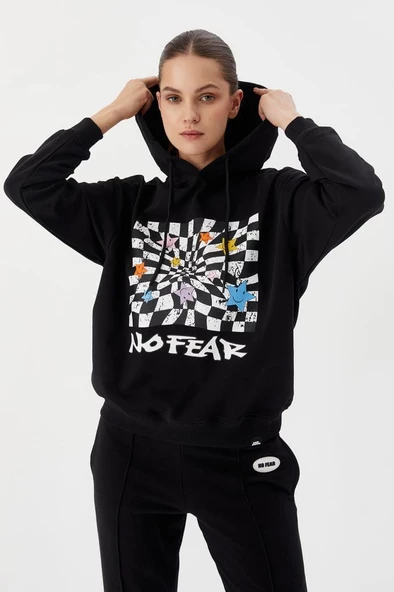 No Fear Kadın Sweatshirt Kapüşonlu Siyah 72468 - 2