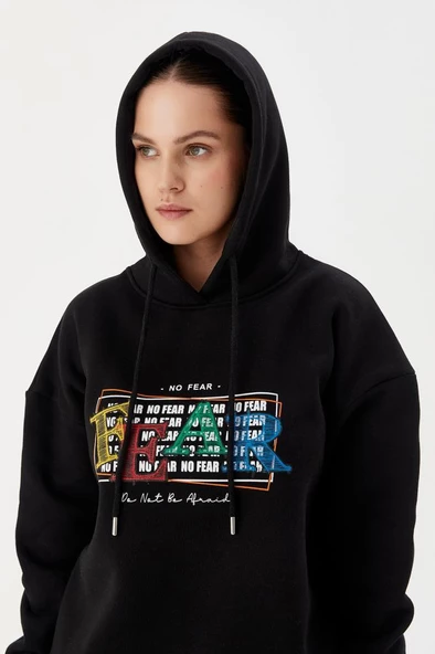 No Fear Kadın Sweatshirt Oversize Kapüşonlu Siyah 72476 - 2