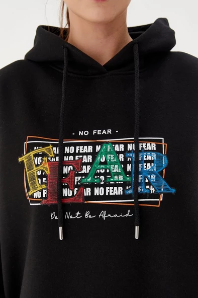 No Fear Kadın Sweatshirt Oversize Kapüşonlu Siyah 72476 - 3