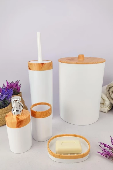 Digithome Mailine 5 Parça Ahşap Görünümlü Banyo Seti Beyaz – CKR3194 C320.025 - 4