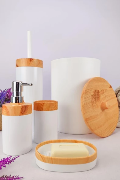 Digithome Mailine 5 Parça Ahşap Görünümlü Banyo Seti Beyaz – CKR3194 C320.025