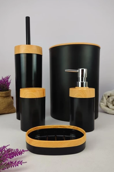 Digithome Mailine 5 Parça Ahşap Görünümlü Banyo Seti Siyah – CKR3194 C320.025 - Resim 3