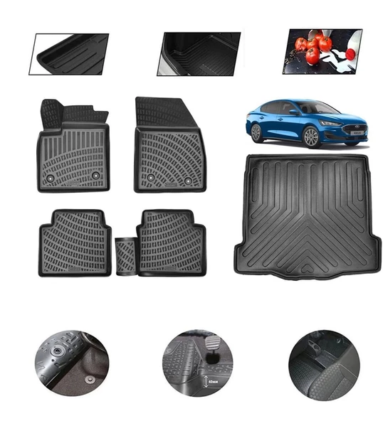 Ford Focus Sedan İnce Stepne 2023 Model 4D Bagaj Paspas Set